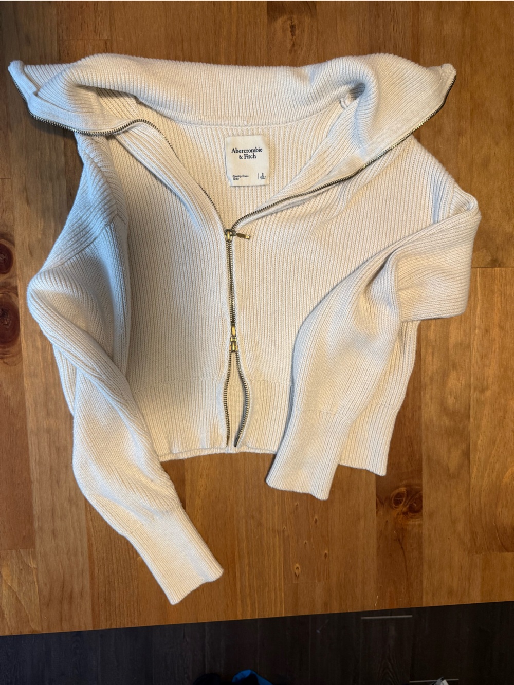 Abercrombie & Fitch Cream Zip-Up Ribbed Cardigan Sweater